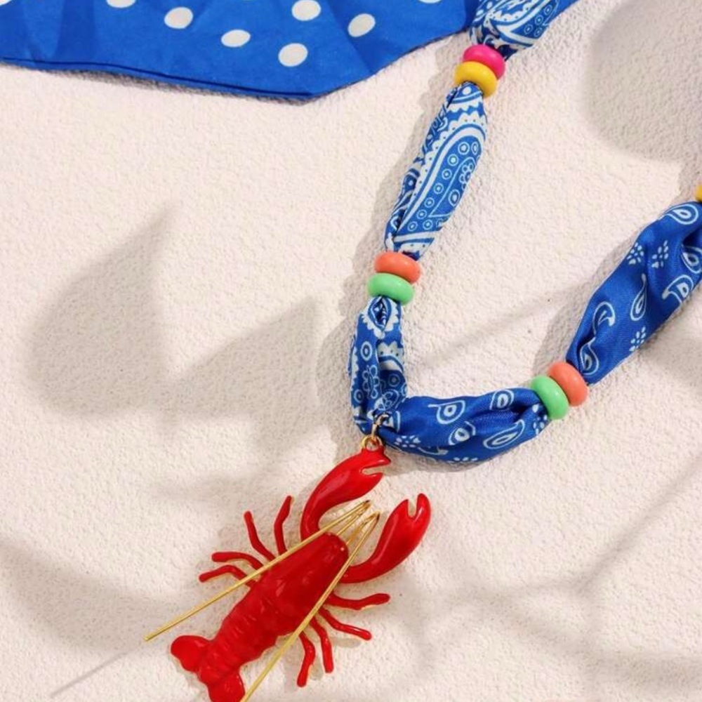 🦞🦞🦞BOGOHO 🦞🦞🦞Vibrant Red Lobster Bandana Pendant Necklace